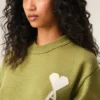 Yeşil Yün ve Pamuklu Bisiklet Yaka Ami de Coeur Sweater